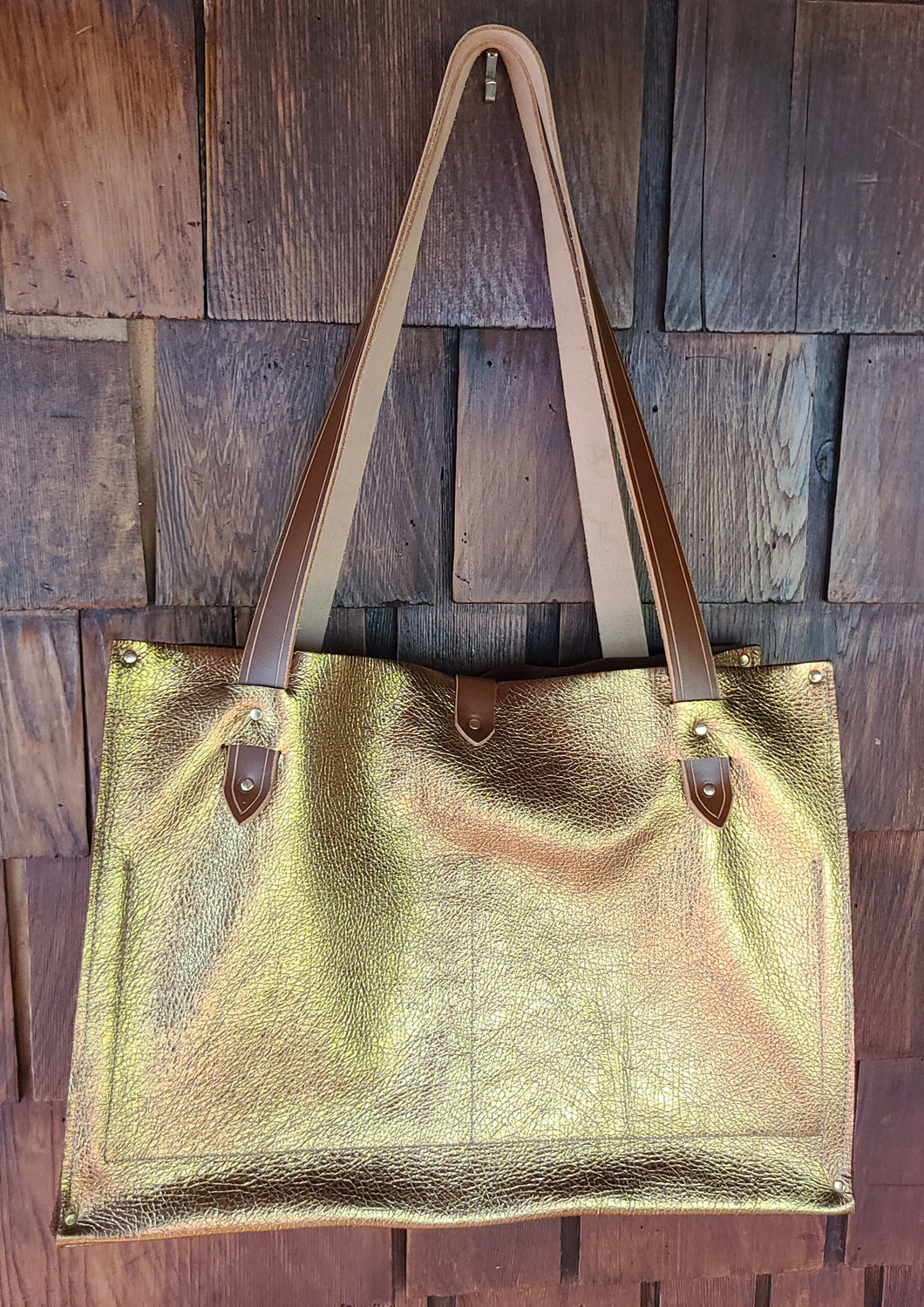 Tech Tote - Pebbled Gold Leather