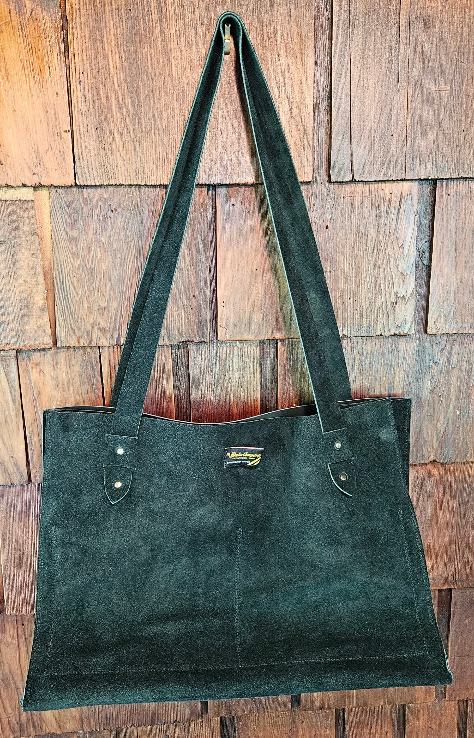 Dark Green Suede & Leather Tote