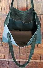 Load image into Gallery viewer, Dark Green Suede &amp; Leather Tote
