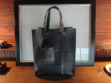 Load image into Gallery viewer, Smooth Black Leather Tech Tote
