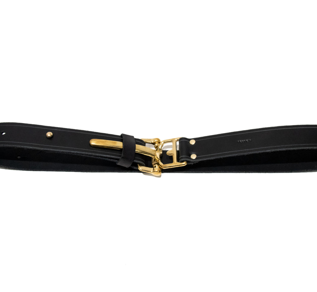 Equestrian Buckle Belt - Black Leather