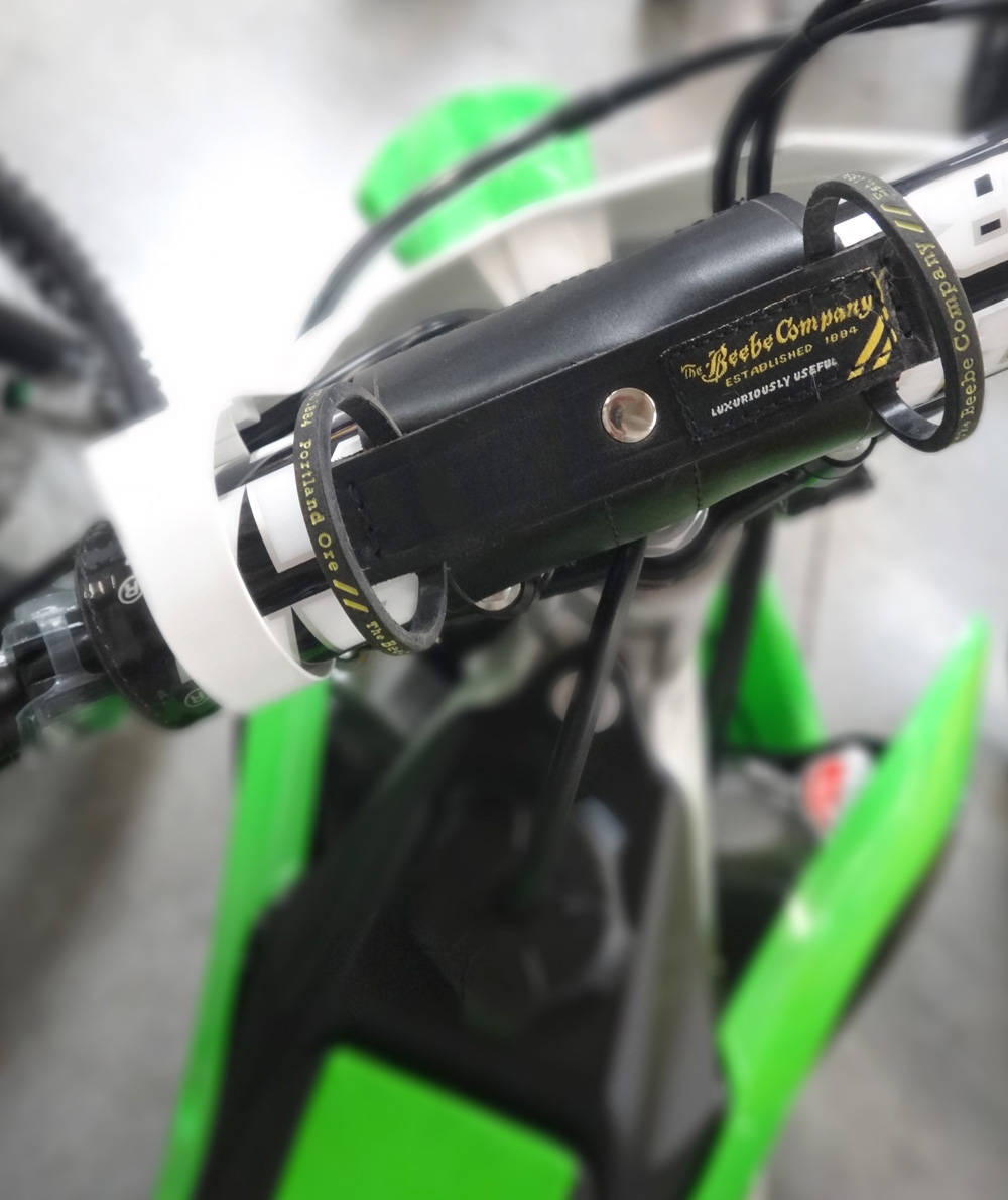 leather iphone holder mount for motorcycle dirt bike or motocross handlebars